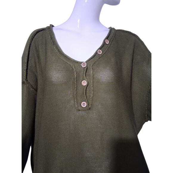 Wonderly Oversized Slouchy Womens size XL Grungecore Preppy Henley Knit Sweater - Picture 4 of 12
